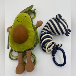 Lot Of 2 Jellycat Avocado And Whale Activity Toy Plush Rattle Crinkle Rings baby